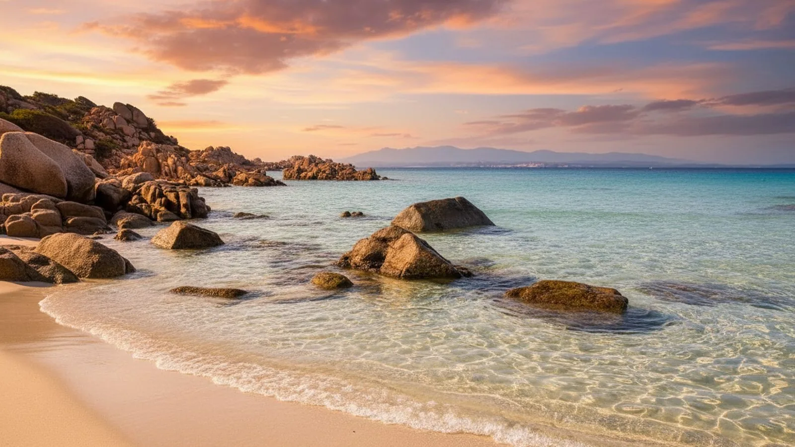 Una caletta di sabbia con rocce di granito e acqua trasparente nel nord della Gallura