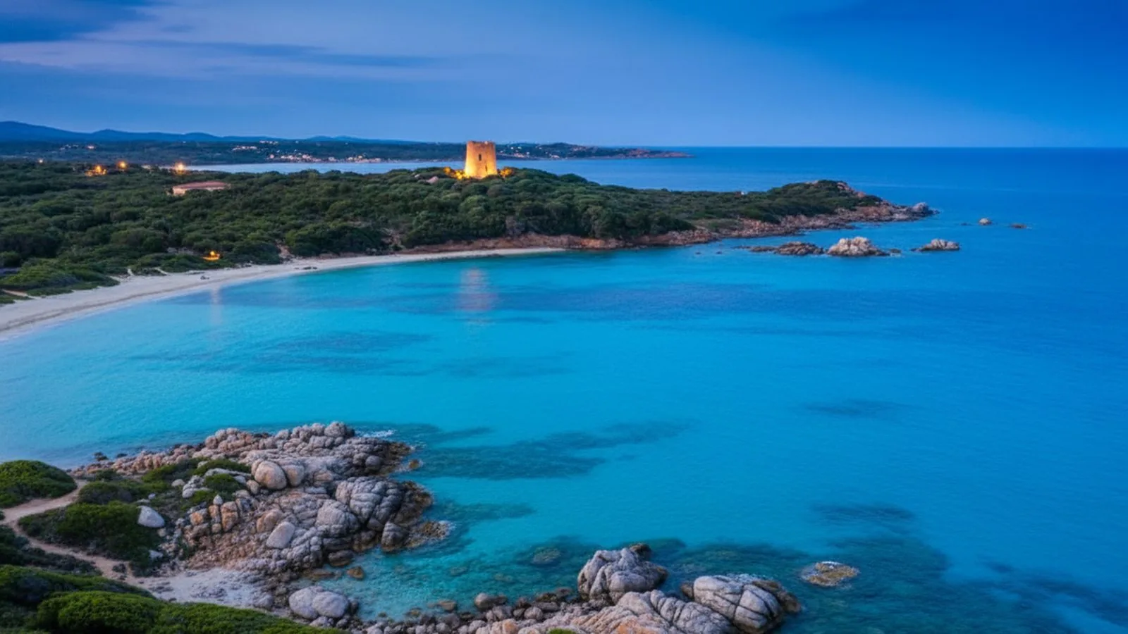 La Torre di Vignola sul promontorio sopra la baia di acqua turchese